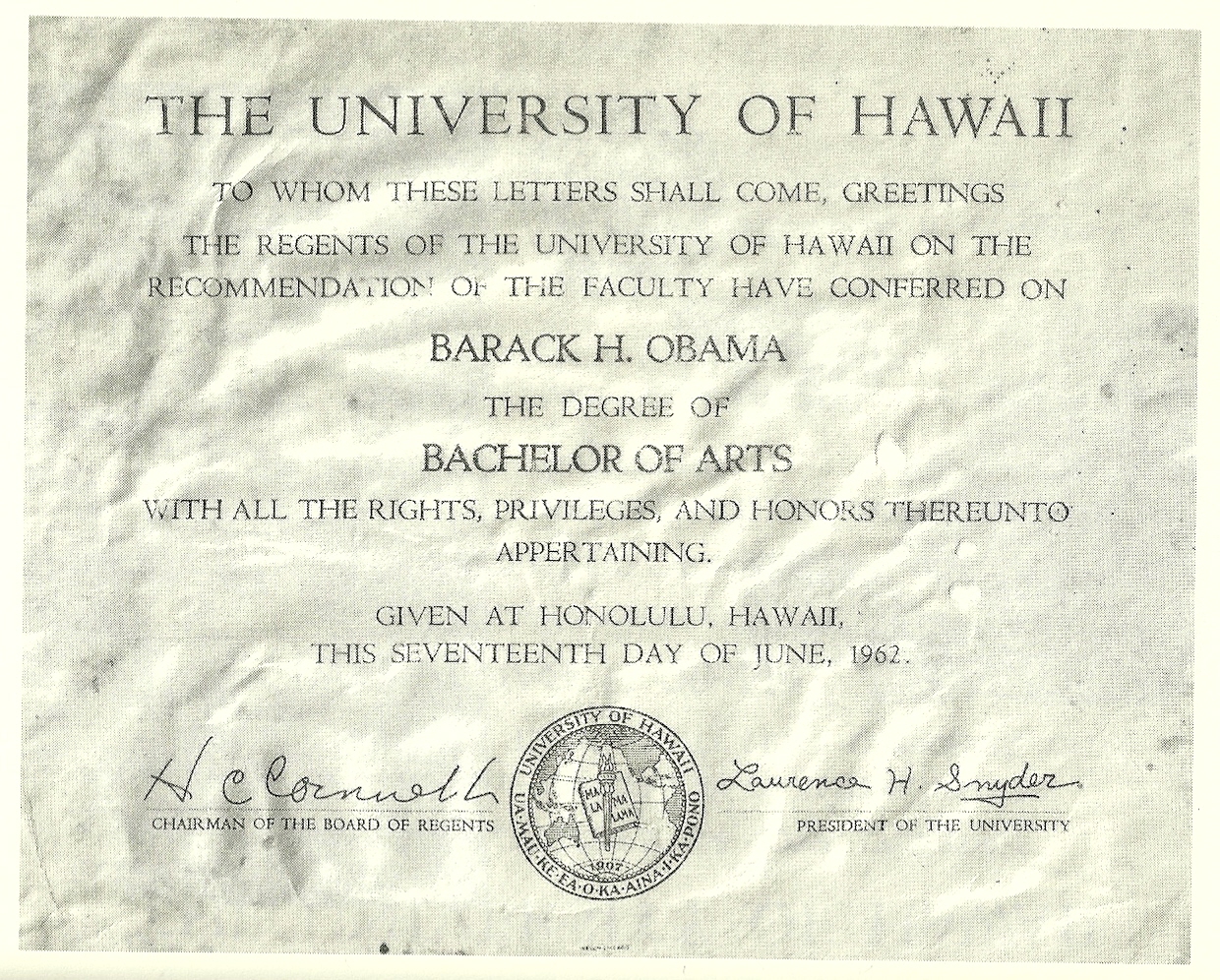 o senior hawaii degree 1962